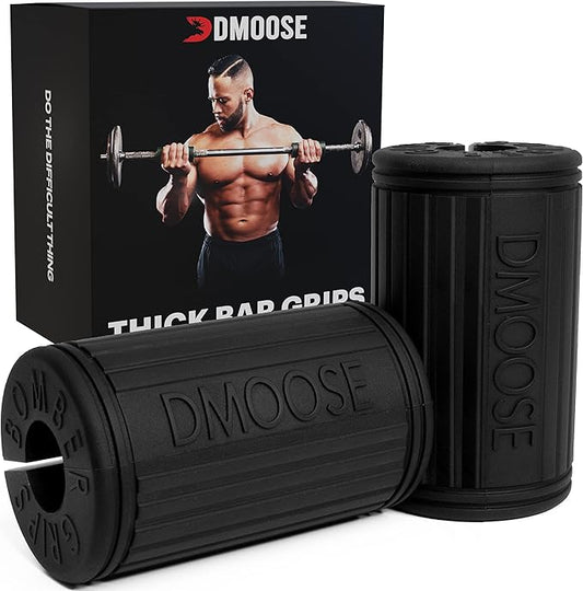 DMoose Fitness Thick Bar Dumbbell Grips, Non Slip High Density Silicone Rubber Barbell Grips - Bar Grips for Weightlifting, Muscle Building, Cable Attachments