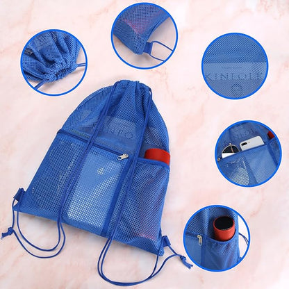 NATURAL STYLE 2 PACK Mesh Drawstring Backpack Bag, Multifunction Mesh Bag for Swimming, Athletic Gym, Clothes, Beach, Swim (Blue)