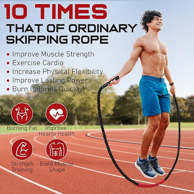 Jump Rope, 3lb 4lb 5lb Weighted Jump Rope for Fitness, 9.8ft Heavy Jumping Ropes for Exercise, Adult Workout Rope for Men & Women Improve Strength, Skipping Rope for Gym Training, Home Workout