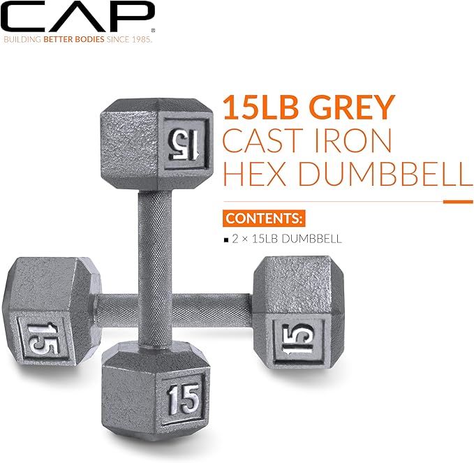 CAP Barbell Cast Iron Hex Dumbbell, Pair, 15 lb