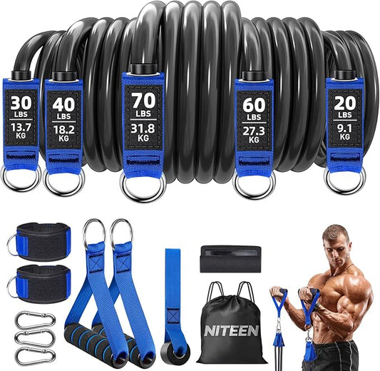 Heavy Resistance Bands for Working Out, NITEEN Resistance Bands with Handles Weight Exercise Bands for Men Women, Workout Bands with Door Anchor and Ankle Straps Strength Training Equipment