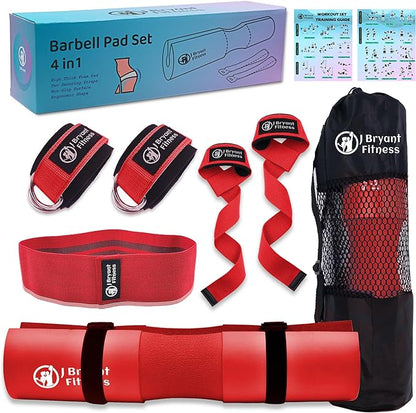 J Bryant Barbell Pad Set with 2 Ankle Straps for Cable Machines Hip Resistance Band Weight Lifting Straps Thick Cushion Hip-Thrusts Pad with Carry Bag for Squats Bench Press Workout