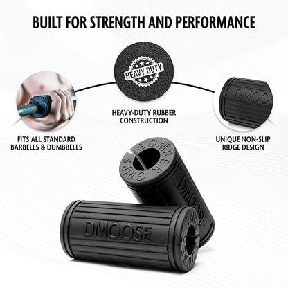 DMoose Fitness Thick Bar Dumbbell Grips, Non Slip High Density Silicone Rubber Barbell Grips - Bar Grips for Weightlifting, Muscle Building, Cable Attachments