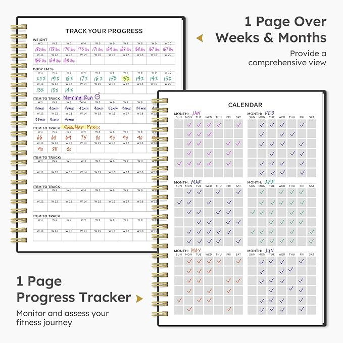Fitness Workout Journal for Women & Men, A5(5.5" x 8.2") Workout Log Book Planner for Tracking, Progress, and Achieving Your Wellness Goals - Black(New)