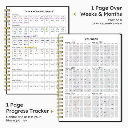 Fitness Workout Journal for Women & Men, A5(5.5" x 8.2") Workout Log Book Planner for Tracking, Progress, and Achieving Your Wellness Goals - Black(New)