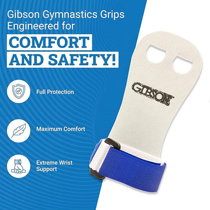 Gibson Rainbow Gymnastics Grips for Beginner, Unisex Durable Leather Grip with Hook & Loop Closure for Secure Grip & Wrist Support, Athletic Grips & Hand Protection for Young Gymnasts Made in USA