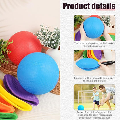 Shindel Playground Ball with Air Pump, 8.5inch Inflatable Dodge Ball Handball Rubber Kickball No Sting Balls for Kids Ball Games Gym Camps Yoga Exercises Indoor Outdoor Blue