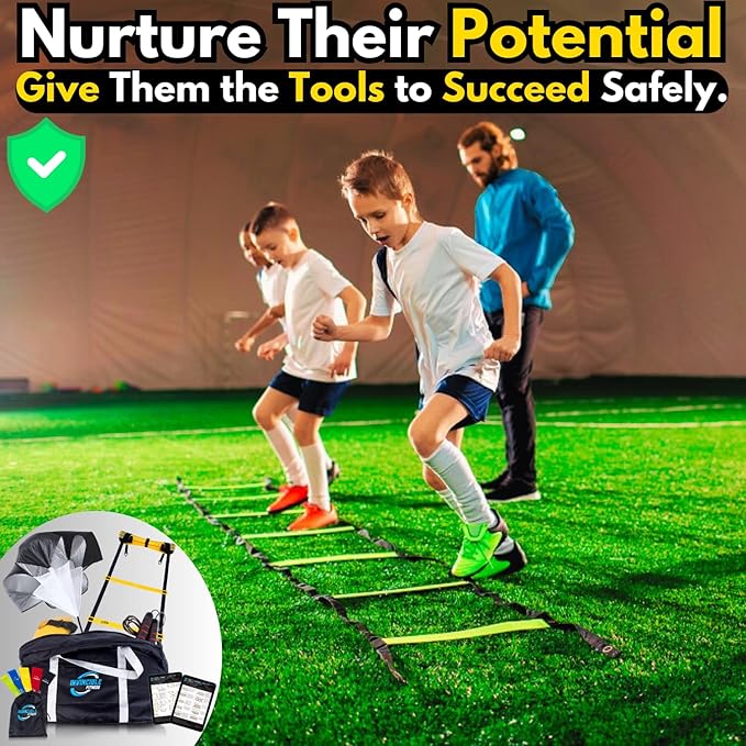 Invincible Fitness Agility Ladder Set - Enhance Speed, Coordination, and Strength for Soccer and Ground Footwork Workouts, Includes 10 Cones, 4 Hooks, 3 Resistance Bands (15ft)