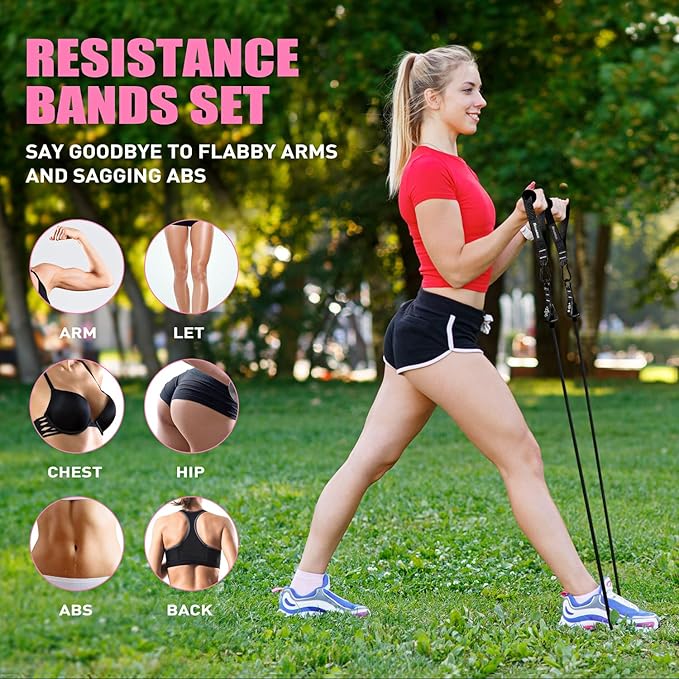 Resistance Bands, Exercise Bands with Handles for Working Out, Fitness Bands for Women, Workout Equipment Home Gym, Training Bands with Door Anchor, Legs Ankle Straps, Shape Body, Physical Therapy