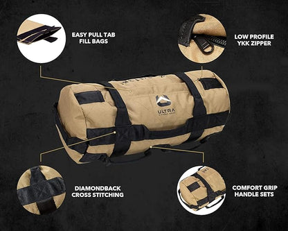 Ultra Fitness Workout Exercise Sandbags - Heavy Duty Sand-Bag, Functional Strength Training, Dynamic Load Exercises, WODs, General Fitness and Military Conditioning