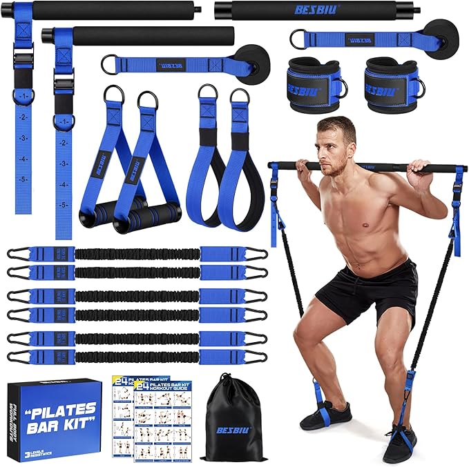 Pilates Bar Kit with Resistance Bands for Working Out, 210lbs Heavy Resistance Bands with Handles, Pilates Equipment with Resistance Band Bar for Men Women, at Home Gym Full Body Workout Equipment