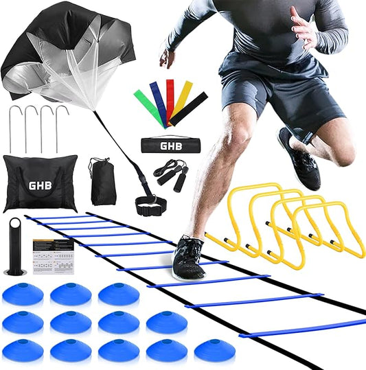 GHB Agility Ladder Set,4 Agility 20 feet12 feet12 Rungs Ladder,12 Disc 4 Resistance