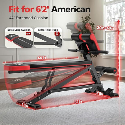 FLYBIRD 4 in 1 Workout Bench, Roman Chair, Weight Bench and Sit Up Bench for Hyper Back Extension and Full Body Workout with Handle, Abdomen core and Comprehensive Glute Training, Easy Moving wilth Wheels Home Gym Equipment