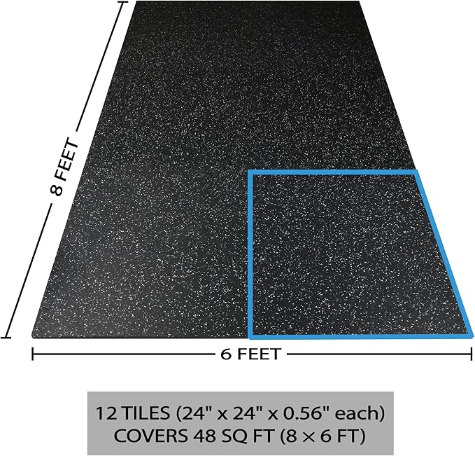 0.56 Inch Thick 48 Sq Ft Gym Flooring for Home Gym, 12 Tiles Robust Rubber Top with Eva Foam Exercise Equipment Mats, Protective Flooring Puzzle Mat for Fitness Room