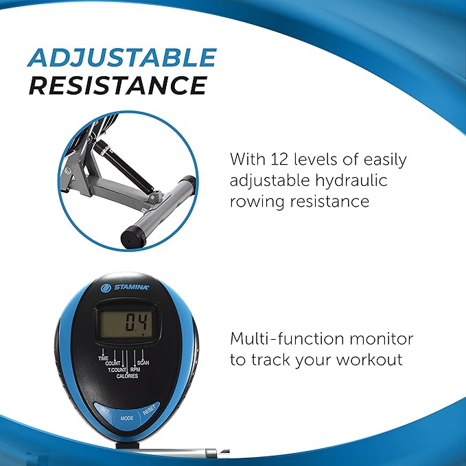 Stamina Hydraulic Rower Machine with Smart Workout App