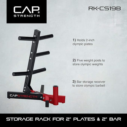 CAP Barbell Olympic Plate Tree Storage Rack, Multiple Colors