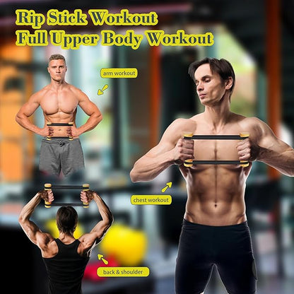 Rip Stick Upper Body Workout Equipment - Portable Home Gym with Adjustable Resistance Bands and Wooden Handles, Ideal for Joint Rehab and Efficient Resistance Training, Includes 8 Rip Stick Bands