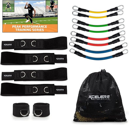 XCELER8 Bands Speed and Agility Training Resistance Bands for All Sports | Includes Ankle Straps | Training Videos | Fast Sprinting, Explosive, Agile, Strength, Endurance