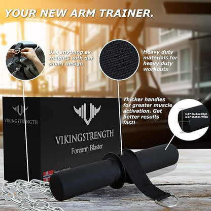 Vikingstrength Forearm Blaster- Thick Handle Forearm strengthener exercise equipment. Thick Wrist Roller for Muscle building and Injury prevention Hand Grip Strength + V-Strength Workout App