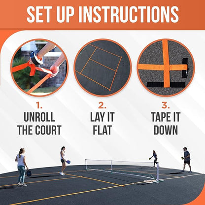 Temporary Pickleball Court Lines - The Original - Portable Pickleball Court Marking Kit, Lines for Court Outdoor or Indoor, Pickle Ball Court Dimensions, No Measuring Needed, Net Not Included