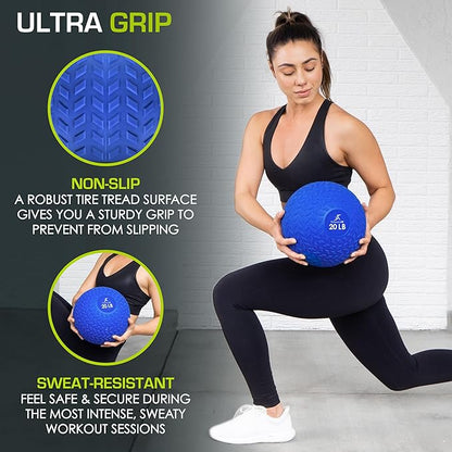 ProsourceFit Slam Medicine Balls 5, 10, 15, 20, 25, 30, 50lbs Smooth and Tread Textured Grip Dead Weight Balls for Strength and Conditioning Exercises, Cardio and Core Workouts