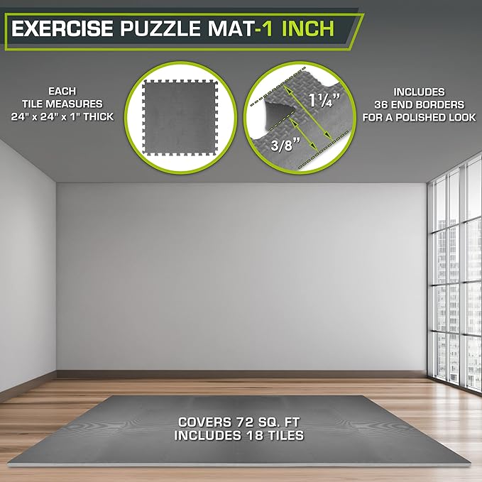 ProsourceFit Extra Thick Puzzle Exercise Mat ¾” and 1", EVA Foam Interlocking Tiles for Protective, Cushioned Workout Flooring for Home and Gym Equipment