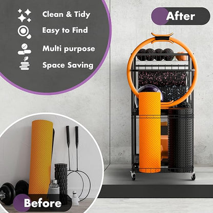 Home Gym Workout Equipment Storage system - Ideal for Exercise Equipment, Fitness Accessories, Yoga weights set, Sports Workout Equipment for Women, Men and Seniors - Perfect for home workouts