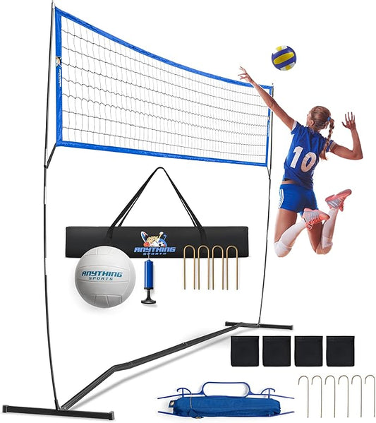 Outdoor Volleyball Net for Backyard. 12FT/20FT/32FT, 4 Adjustable Height Options, Ball with Pump, Boundary Markers, Carry Case and Stakes Included