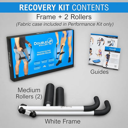 DoubleUP Roller Recovery Kit - White - Muscle Massager with Lever-Action Pressure Control and Quick-Change Rollers