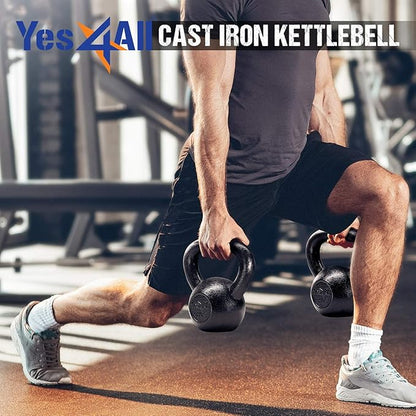 Yes4All Kettlebell Cast Iron Sets 5 - 10 - 15 - 20 - 25 - 30 lbs, Multi-Level from Beginners to Pros Kettlebell Set for Strength Training & Home Gym Equipment