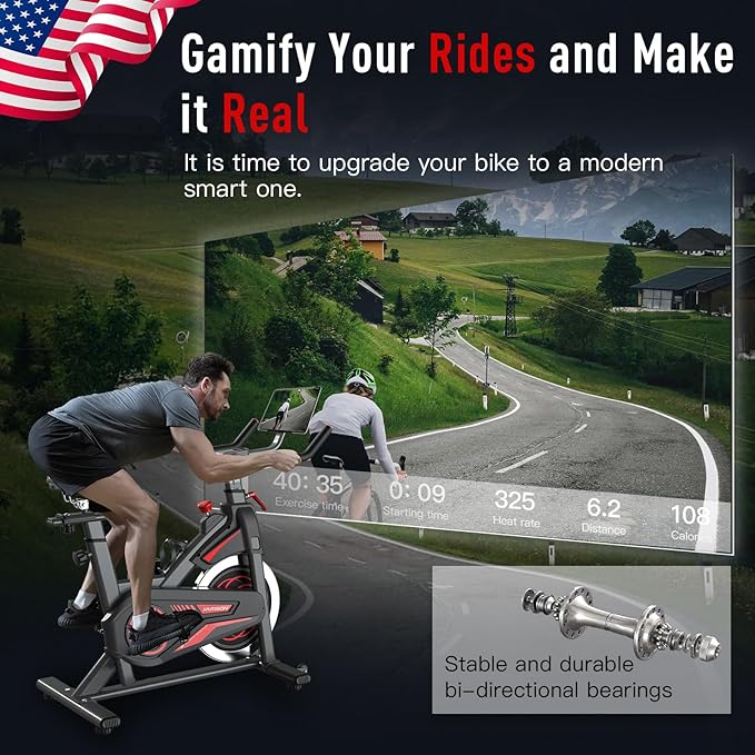 HARISON Magnetic/Brake Pad Exercise Bike 350lbs Capacity, Bluetooth Stationary Bikes for Home with Tablet Holder & Comfortable Seat Cushion