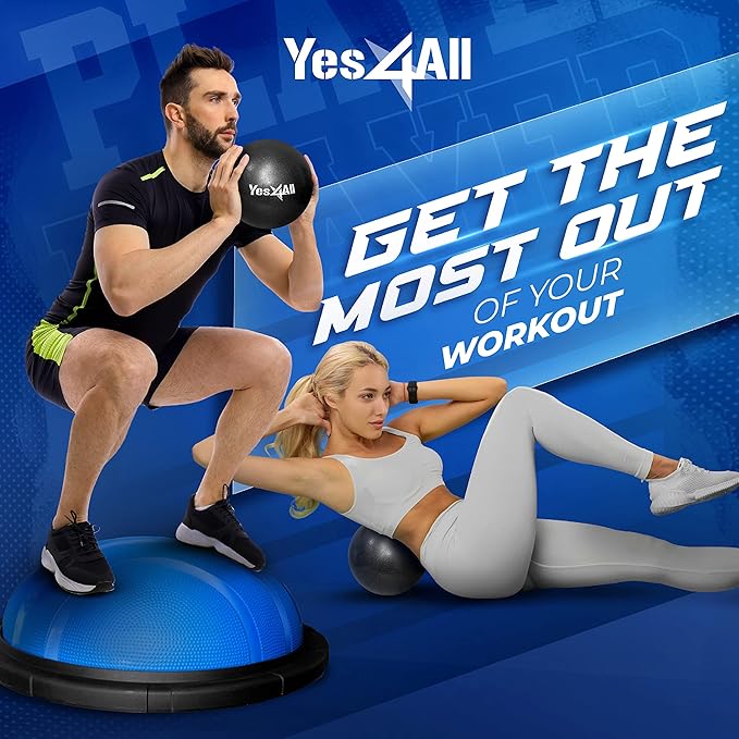 Yes4All 880LBS Premium Half Ball Balance Trainer, Stability Ball, Half Yoga Ball, Combo with Pilate Ball and Resistance Band for Exercises, Home Gym, Full Body Workouts