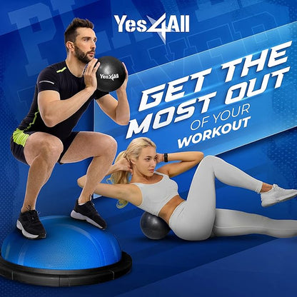 Yes4All 880LBS Premium Half Ball Balance Trainer, Stability Ball, Half Yoga Ball, Combo with Pilate Ball and Resistance Band for Exercises, Home Gym, Full Body Workouts