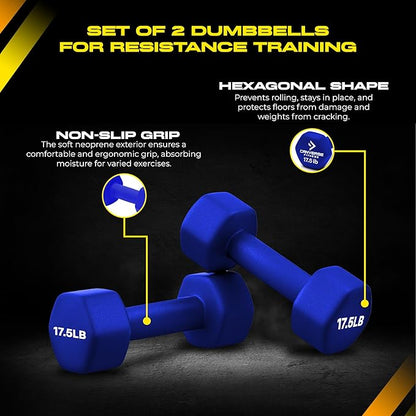 Fitness Neoprene Coated Dumbbell Sets of 2, Hand weight Dumbbells Anti-roll, Anti-Slip, Hexagon Shape for Muscle Toning, Strength Training Dumbbell Pairs for Men and Women, Ideal for Home & Gym.