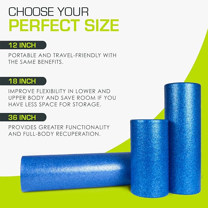 ProsourceFit High Density Foam Rollers 12 - Inches long, Firm Full Body Athletic Massage Tool for Back Stretching, Yoga, Pilates, Post Workout Muscle Recuperation, Black