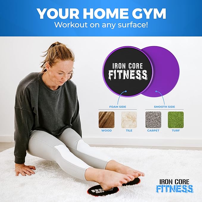 Iron Core Fitness 2 x Dual Sided Gliding Discs Core Sliders Ultimate Core Ab Fitness Trainer. Gym, Home Abdominal & Total Body Workout Equipment for use on All Surfaces.