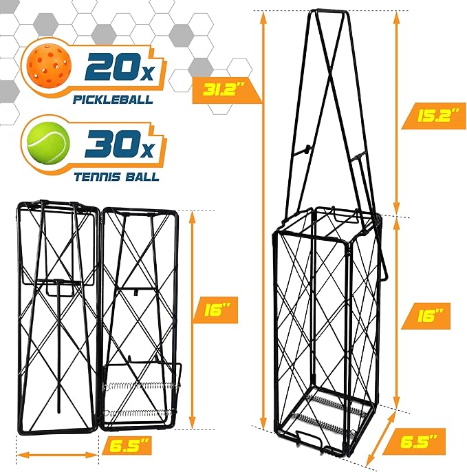 ohlela 2-in-1 Portable Pickleball Collector & Pickleball Ball Hopper - Tennis Ball Collector Or Tennis Ball Hopper, Pickleball or Tennis Ball Basket with Handle for Picking, Storage & Training Tool