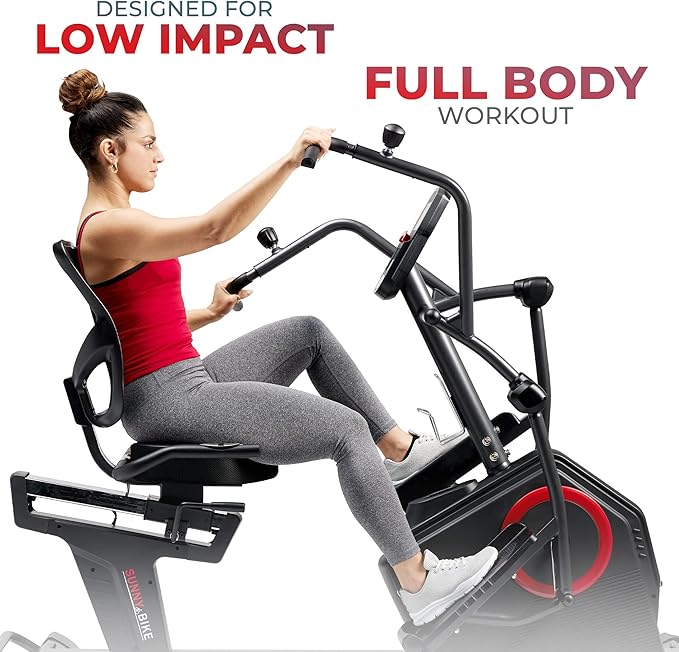 Sunny Health & Fitness Elite Recumbent Cross Trainer & Elliptical Machine with Arm Exercisers, Easy Adjust Seat, with Exclusive SunnyFit® App Enhanced Connectivity