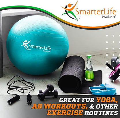 SmarterLife Workout Exercise Ball for Fitness, Yoga, Balance, Stability, or Birthing, Great as Yoga Ball Chair for Office or Exercise Gym Equipment for Home, Premium Non-Slip Design