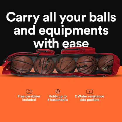 Fitdom Heavy Duty XL Basketball Mesh Equipment Ball Bag w/Shoulder Strap Design for Coach with 2 Front Pockets for Coaching & Sport Accessories. This Team Tube Carrier Can Store Up to 5 Basketballs