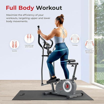 Sunny Health & Fitness Smart 2-in-1 Upright Elliptical Full-Body Exerciser, Arm/Leg Cardio Workout Machine for Home, Exclusive SunnyFit App Enhanced Bluetooth Connectivity, Optional Adjustable Seating