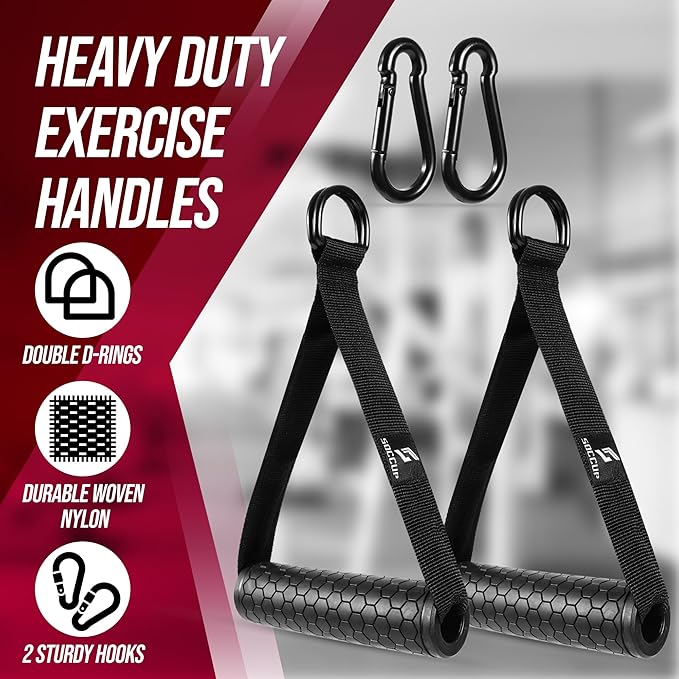 D Handle Cable Machine Attachments – Heavy Duty Exercise Handles for Cable Exercises and Resistance Bands – Comfortable Easy Grip, Non-Slip, Double D Rings, 1200lbs Max Load (Set of 2)