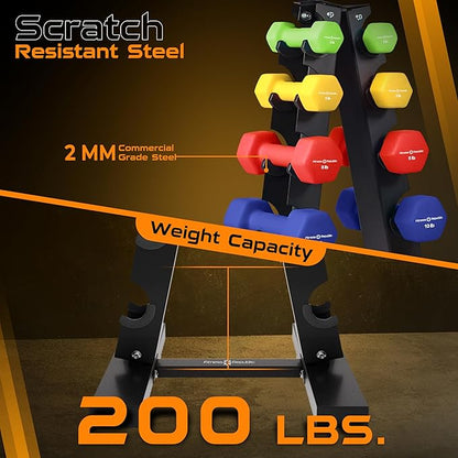 Neoprene Workout Dumbbell set with Rack 2.00MM - Non Slip, Anti Roll & Hex Shape - Fitness Dumbbells Combo, Space Saving Ideal for Home and Gym training