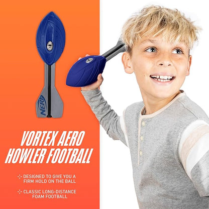 Nerf Vortex Aero Howler Foam Ball – Classic Long-Distance Football - Flight-Optimizing Tail - Hand Grip – Indoor and Outdoor Fun (Blue)