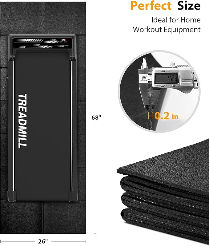 Foldable Rubber Treadmill Mat - Exercise Bike Mat with Waterproof Non-Slip Shock Absorption, Exercise Equipment Mat to Protect Floor for Home Gym Workout