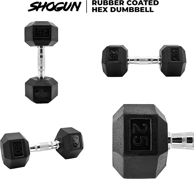 Shogun Hex Dumbbells. Available Hex Dumbbells from 5-55 LBS For Home Workouts, Weight & Strength Training. 5 to 20 LB Hex Dumbbells Sold in Pairs. 25 to 55 LB Hex Dumbbells Sold as Single.