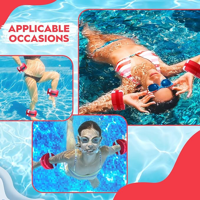 2 Pcs Foam Swim Aquatic Cuffs Equipment Water Aerobics Float Ring with Detachable Hook and Loop Fastener Fitness Workout Set for Swimming Fitness Training Pool Exercise