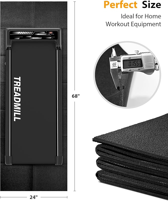 Foldable Rubber Treadmill Mat - Exercise Bike Mat with Waterproof Non-Slip Shock Absorption, Exercise Equipment Mat to Protect Floor for Home Gym Workout