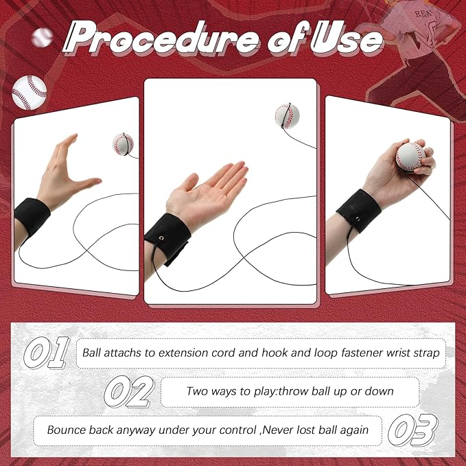 Jerify 30 Pcs Wrist Return Ball on a String Baseball Basketball Soccer Tennis Party Favor Sports Return Wrist Practice Ball on Elastic Cord Rubber Rebound Wristband Ball for Adults