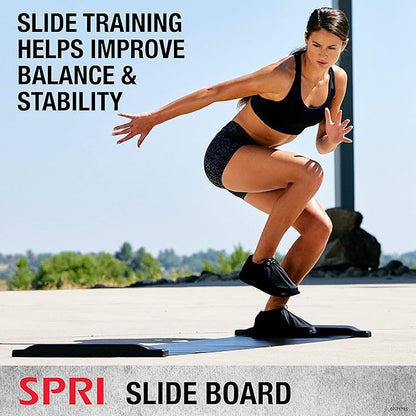 SPRI Slide Board (71" L x 20" W) with End Stops, Sliding Booties, Mesh Carrying Bag and Exercise Guide for Low Impact Balance Training (Skating, Hockey)